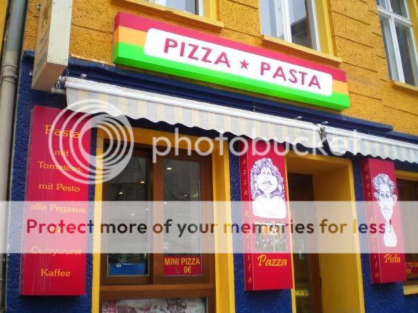 the pizza/pasta place outside, opens till 2am! price from 3euros